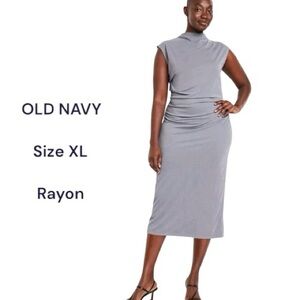 OLD NAVY Grey Ruched Midi Dress Mock Neck  Rayon Size XL